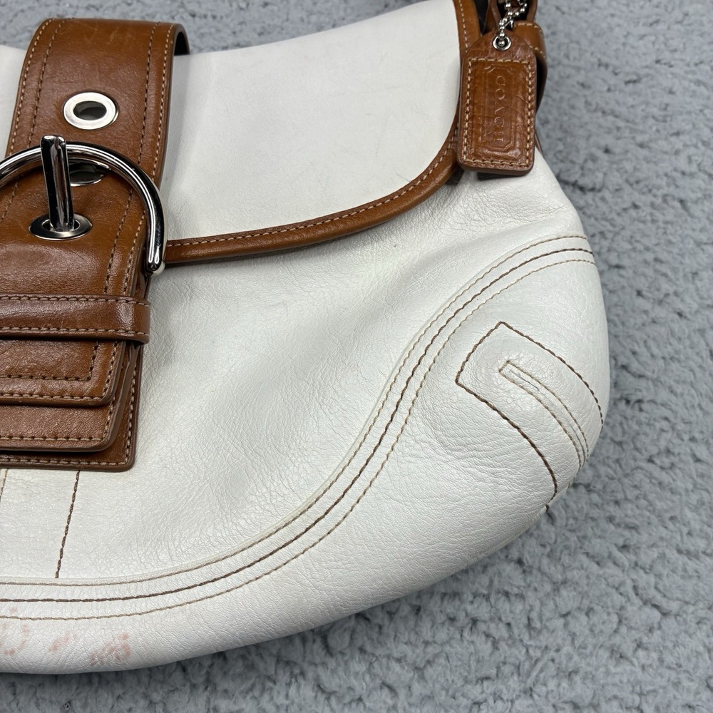 Coach Soho Flap F10192 Y2K White Brown Leather Shoulder Bag Purse - Picture 3 of 16